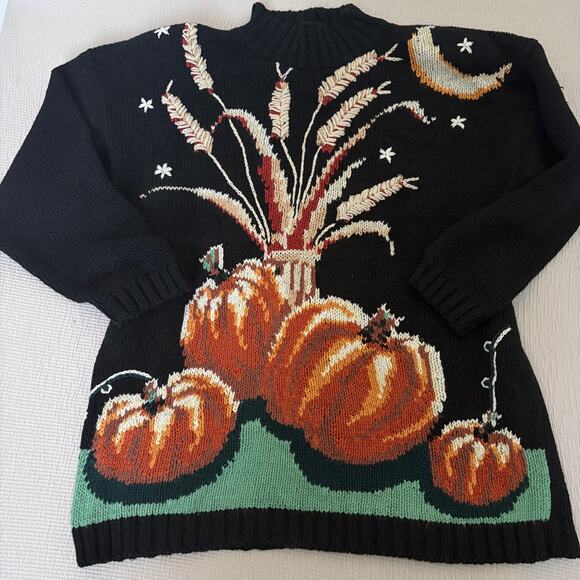 Vintage Pumpkin Harvest Embroidered Sweater L Grandma RARE Premium Halloween - Picture 1 of 5